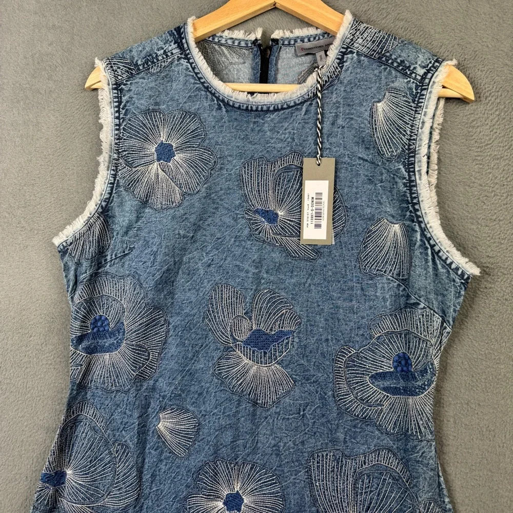Conditions Apply Adesina Tunic Dress Small Blue Acid Wash Floral Embroidered NWT